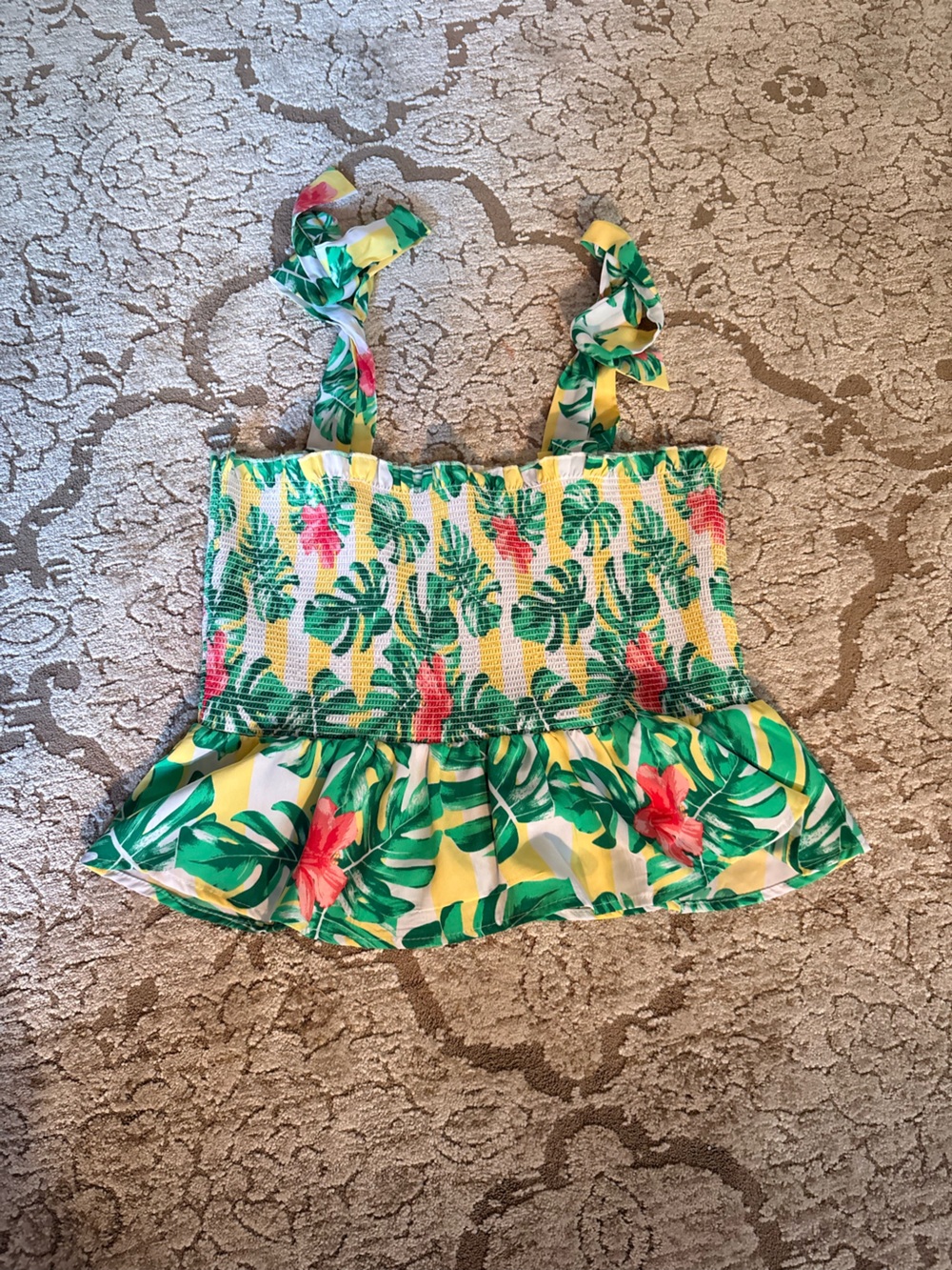 Tropical Smocked Tank Top - Yellow & Green